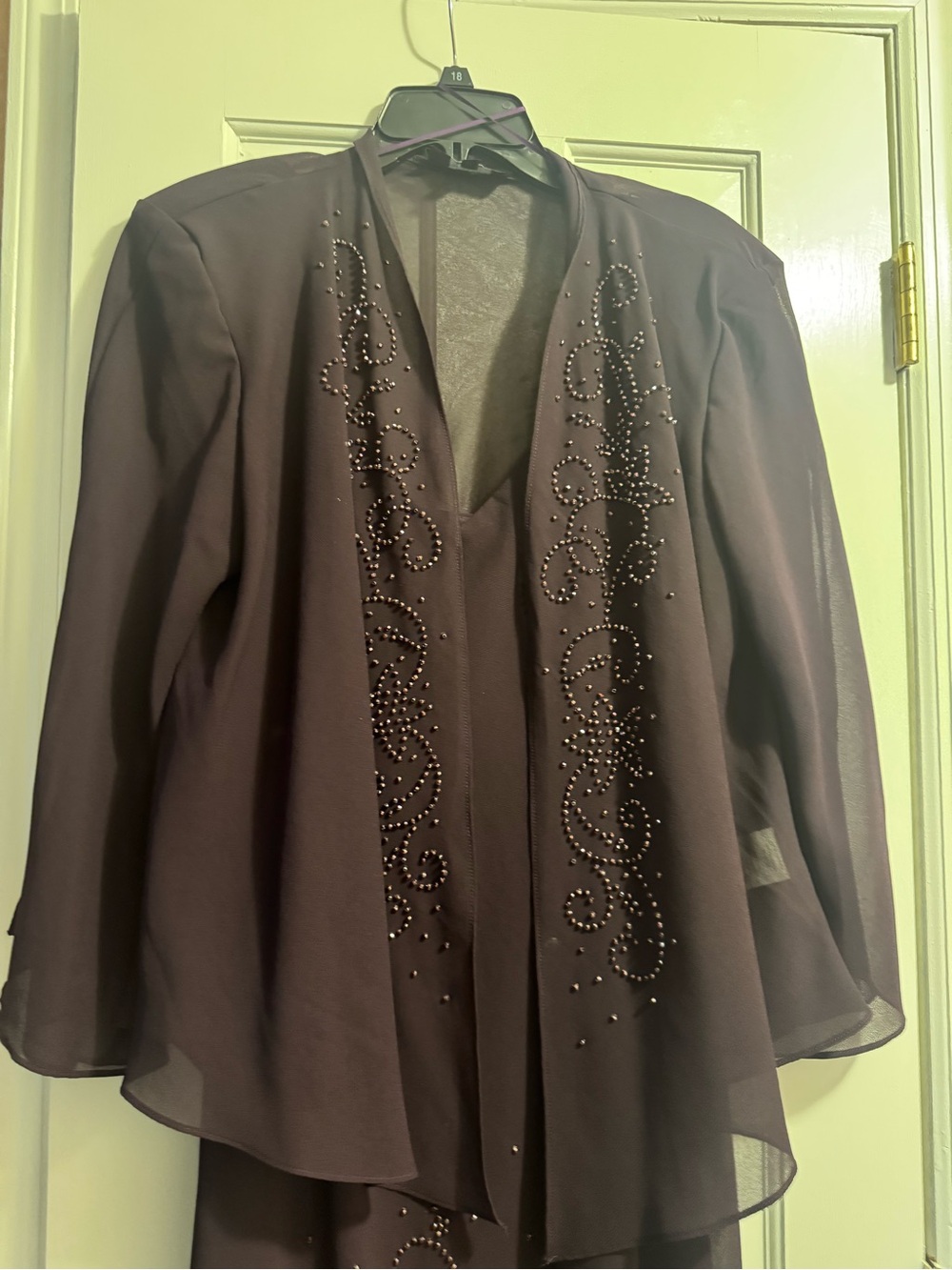 NWOT! R&M Richards Beaded Godet Jacket & Dress Set in plum size 18